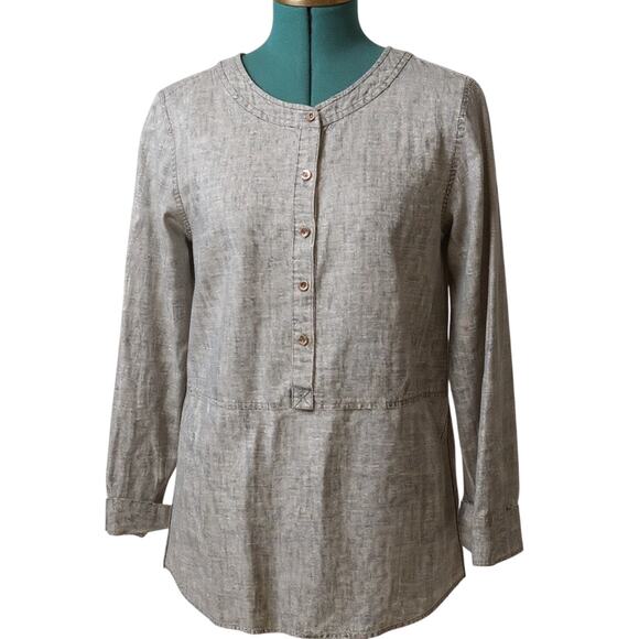 Eileen Fisher Tops - Eileen Fisher Chambray Tunic Blue Button Front Long Sleeve Linen Blend Small